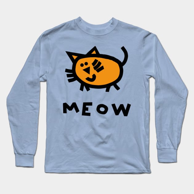 Cute Cat says Meow for Kids Long Sleeve T-Shirt by ellenhenryart